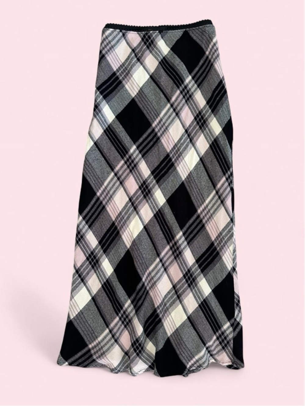 Y2K Pink And Black Plaid Maxi Skirt